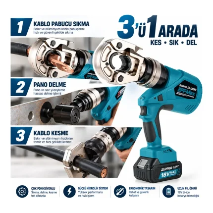 Zupper ED-120UNV Şarj Edilebilir Pilli Unıversal Tip Penseler 120 KN 16-400 mm²